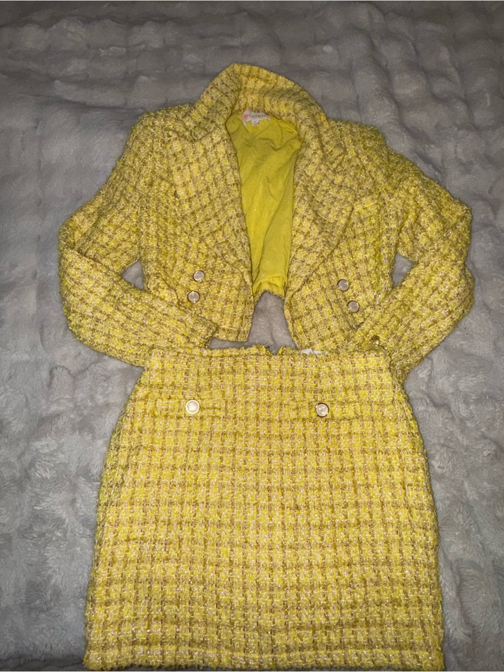 L'ATISTE Yellow Tweed Two-Piece Skirt Set - Picture 2 of 12